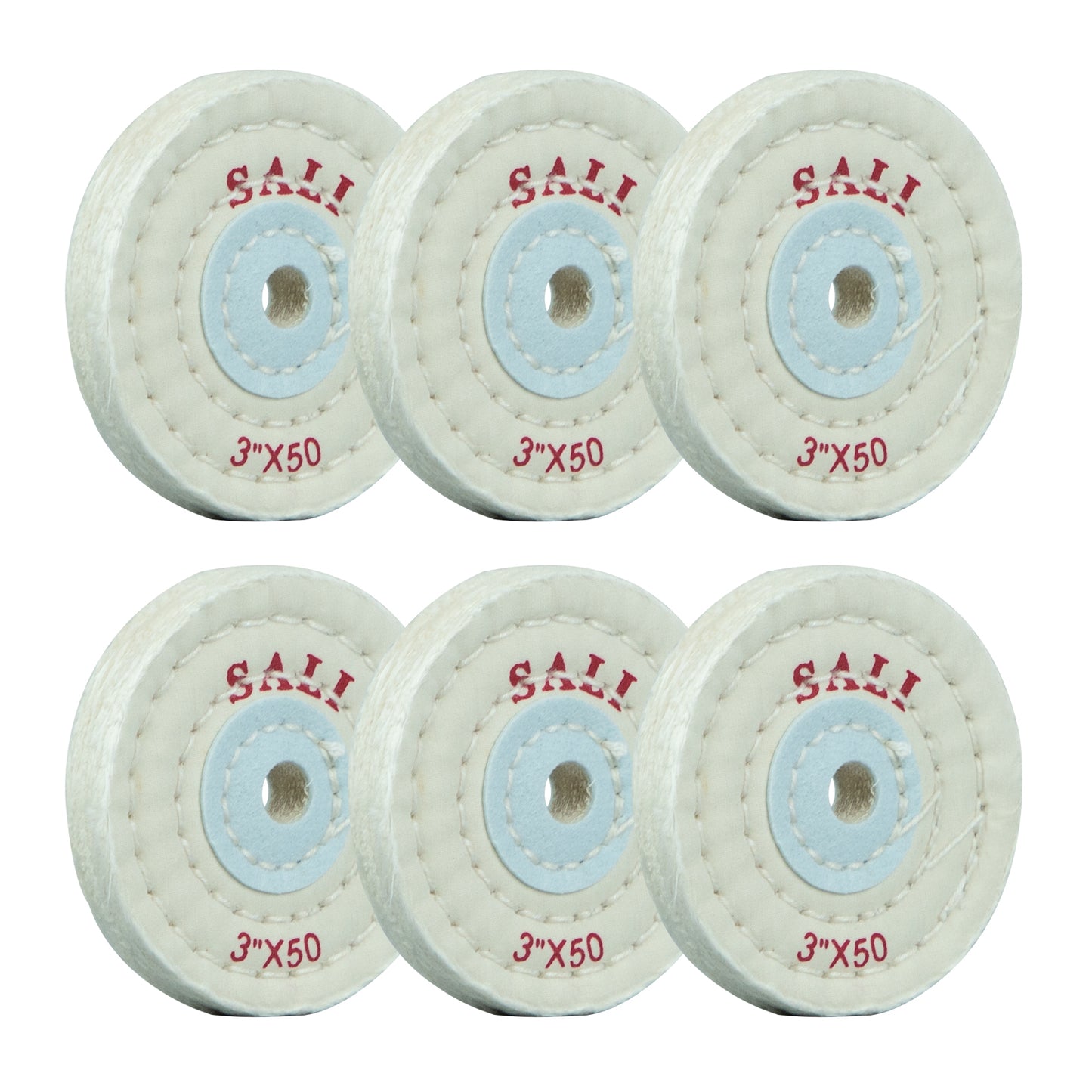 SALI 6 Pack Polishing Wheel for Bench Grinder Buffing Wheel 3 inch Cotton (50 Ply) for Buffer Polisher Coarse Polish Pad with 3/8 Inch Arbor Hole