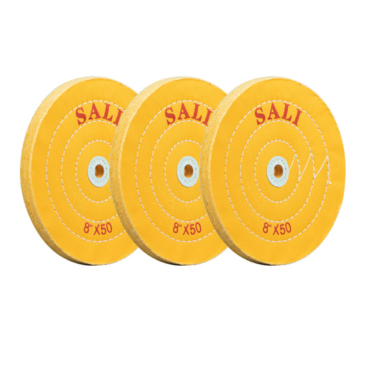 SALI 3 Pack Polishing Wheel for Bench Grinder Buffing Wheel 8 inch Cotton (50 Ply) for Buffer Polisher Fine Polish Pad 5/8'' Arbor Hole with Polishing Compound Kit