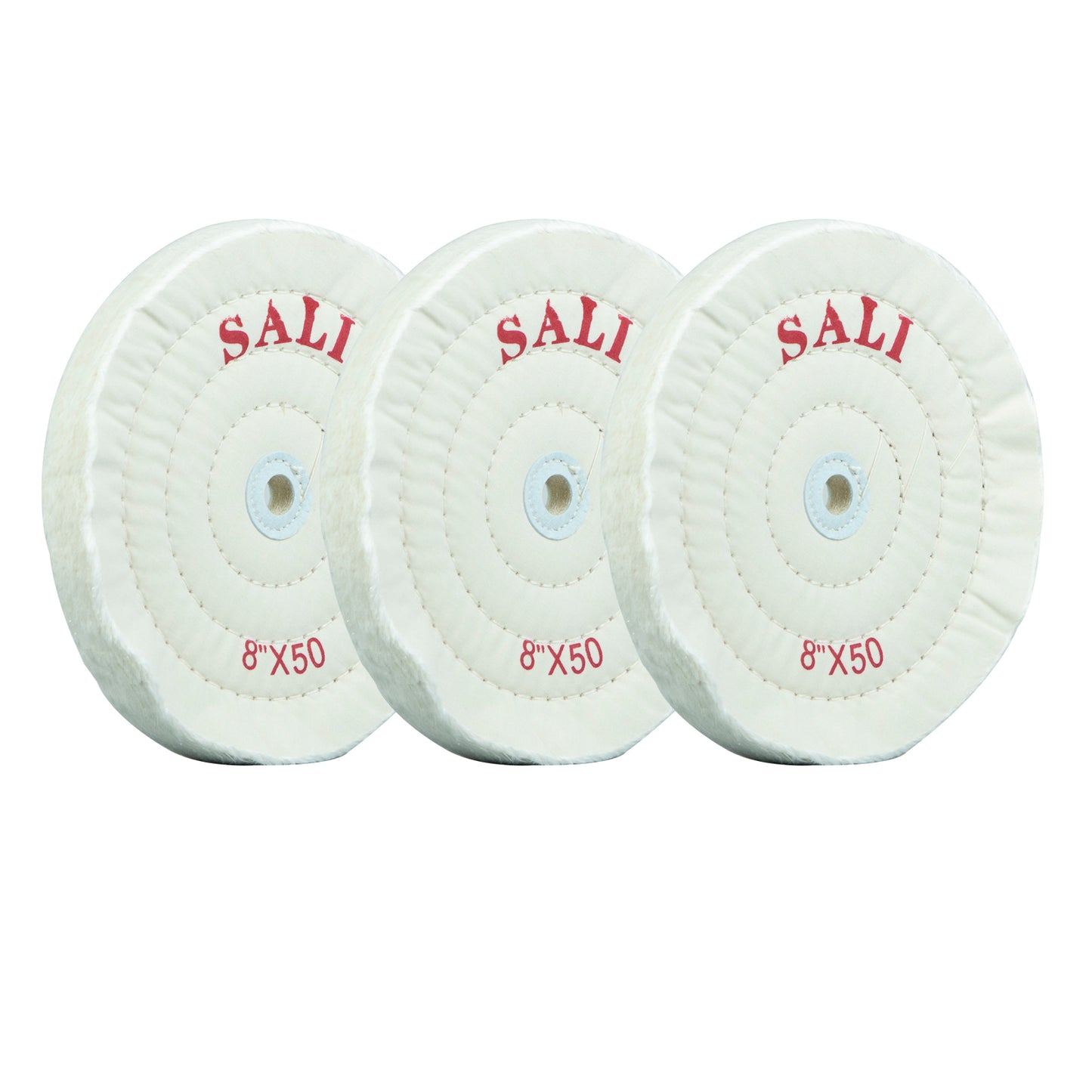 SALI 3 Pack Polishing Wheel for Bench Grinder Buffing Wheel 8 inch Cotton (50 Ply) for Buffer Polisher Fine Polish Pad 5/8'' Arbor Hole with Polishing Compound Kit