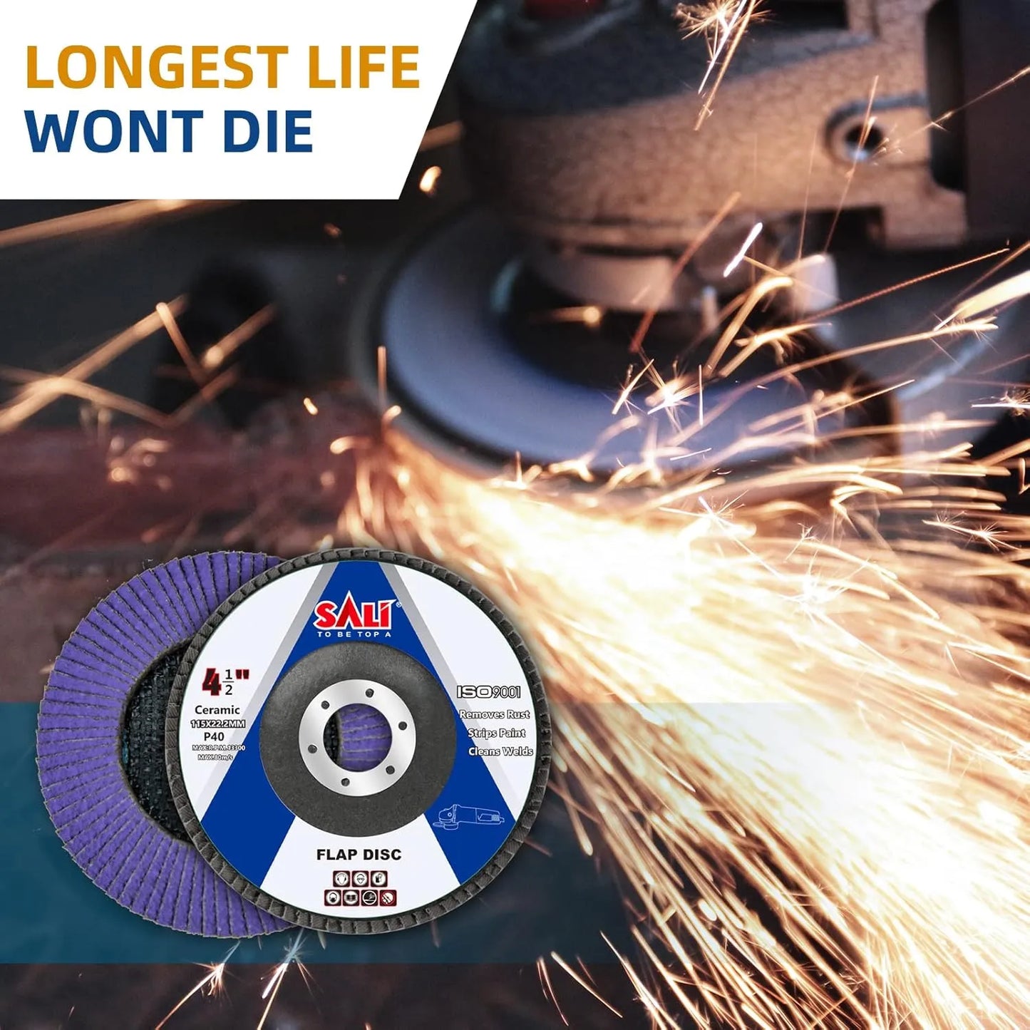 Sali 10 Pack Ceramic Flap Disc 40 Grit 4.5" x 7/8 Inch Sanding Disc Bevel Type #29 Premium and Industrial Grade Angle Grinder Grinding Wheel High Performance Edge Grinding Purple