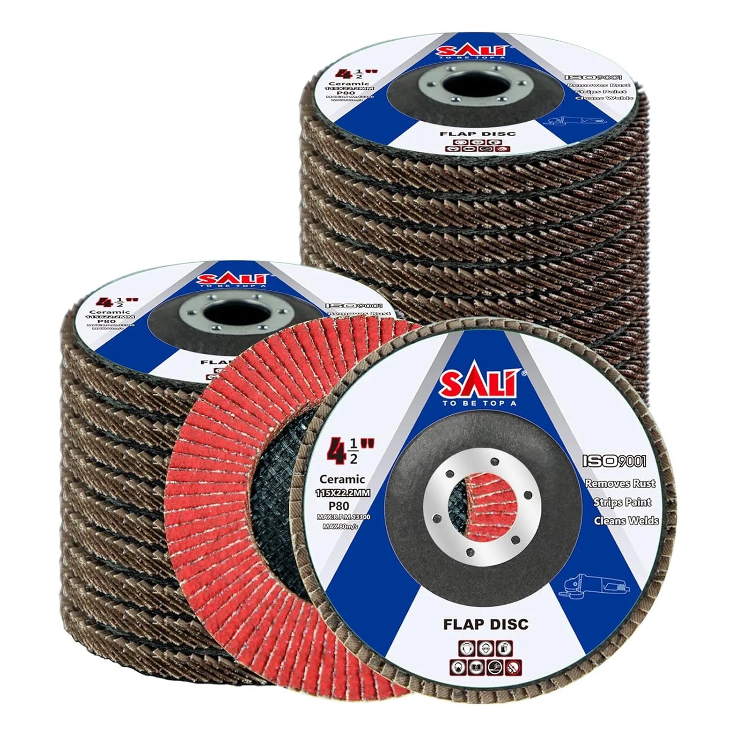 SALI 4.5 Inch Ceramic Flap Disc, Type 29 Angle Grinder Sanding Disc with 7/8" Arbor Hole, Premium Ceramic Alumina Abrasive Grinding Wheel for Metal Grinding, Stainless Steel and Weld Finishing, Multiple Grits Available