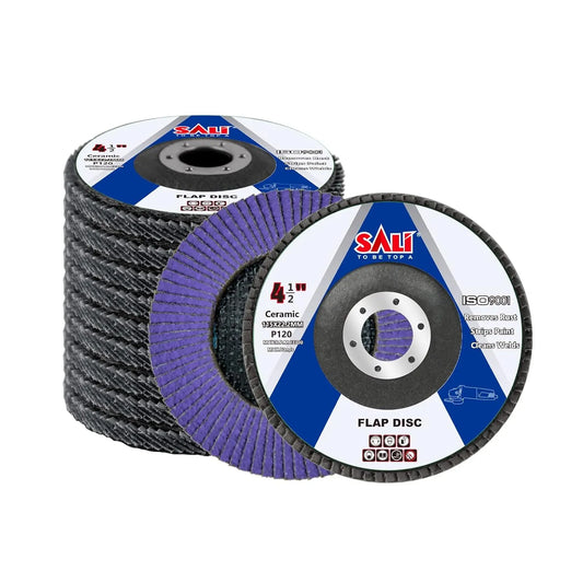 Sali 10 Pack Ceramic Flap Disc 120 Grit 4.5" x 7/8 Inch Sanding Disc Bevel Type #29 Premium and Industrial Grade Angle Grinder Grinding Wheel High Performance Edge Grinding Purple