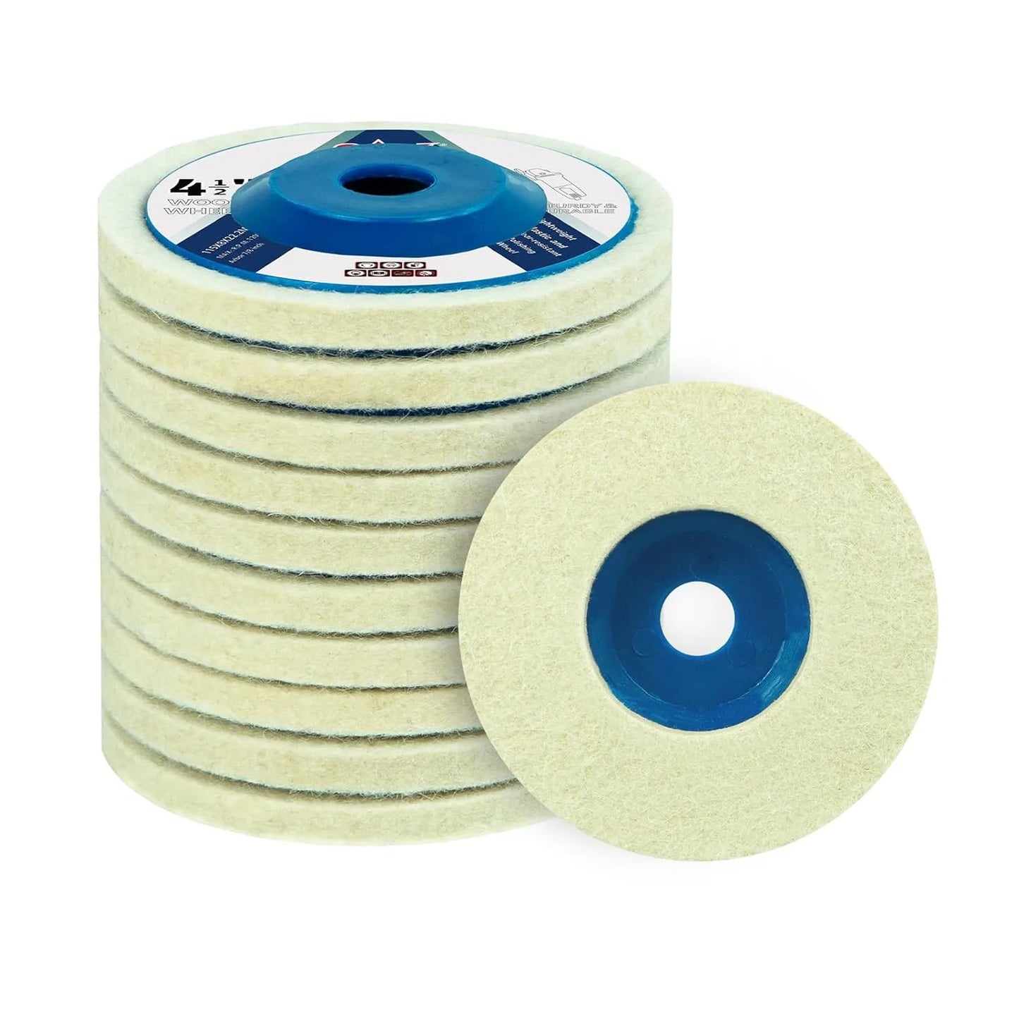 SALI 4.5 Inch Wool Felt Buffing Wheel , Semi-Fine Plastic Cover & Fine Mesh Cover Polishing Wheel for Angle Grinder, 7/8" Arbor for Metal and Automotive Polishing