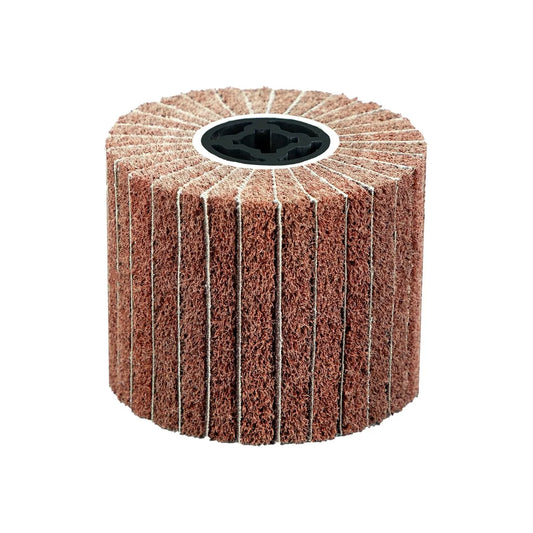 SALI Non Woven Wire Abrasive Drawing Polishing Burnishing Wheel Flap Wire Brush Drum Surface Conditioning Tool for Metal Surface Polishing Grinding Removing Rust 120x100x19mm with Sandpaper 60 Grit