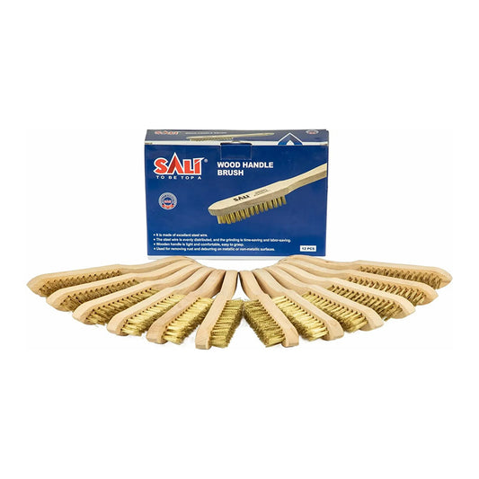 SALI Wire Brushes for Cleaning Rust Removal Plated Copper Bristles Tool for Automotive,Paint , Welding Slag,Grill,Household Clean 11" Long Curved Beechwood Handle , 14X4 Rows Bristles Pack of 12