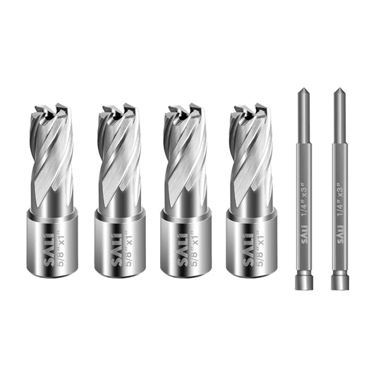 SALI 4 pcs Annular Cutter Diameter 5/8 Inch with Weldon Shank 3/4"(with 2 Flats) Cutting Depth 1" Mag Drill Bit for Magnetic Drill Press HSS Fully Ground Drill with One 1/4"*3" Pilot Pin