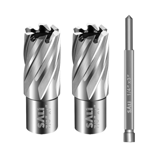 SALI 2 pcs Annular Cutter Diameter 7/8 Inch with Weldon Shank 3/4" (with 2 Flats) Cutting Depth 1" Mag Drill Bit for Magnetic Drill Press HSS Fully Ground Drill with One 1/4"*3" Pilot Pin