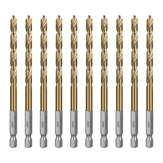 SALI Cobalt Drill Bit Set,10 Pack 15/64 Inch High Speed Steel Hex Shank Jobber Drill Bits, for Hardwood, Aluminum,Metal,Copper,Alloyed Steel