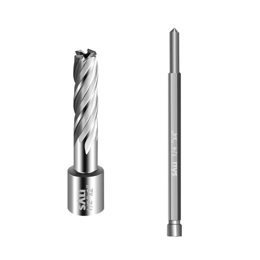 SALI Annular Cutter Diameter 1/2 Inch with Weldon Shank 3/4" (with 2 Flats) Cutting Depth 2" Mag Drill Bit for Magnetic Drill Press HSS Fully Ground Drill with One 1/4"*4" Pilot Pin