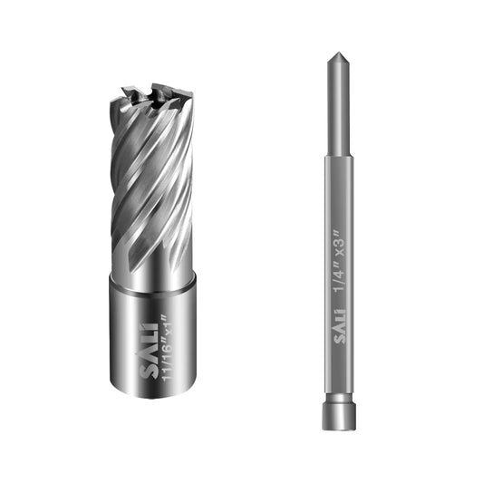 SALI Annular Cutter Diameter 11/16 Inch with Weldon Shank 3/4" (with 2 Flats) Cutting Depth 1" Mag Drill Bit for Magnetic Drill Press HSS Fully Ground Drill with One 1/4"*3" Pilot Pin