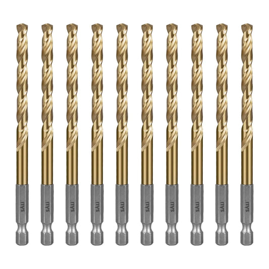 SALI Cobalt Drill Bit Set,10 Pack 1/4 Inch High Speed Steel Hex Shank Jobber Drill Bits, for Hardwood, Aluminum,Metal,Copper,Alloyed Steel