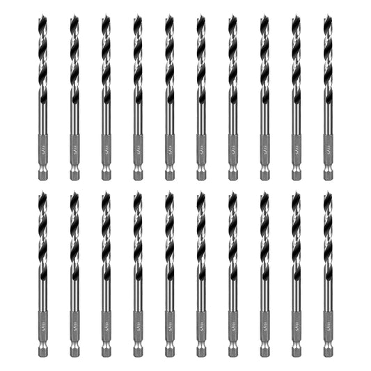 SALI Brad Point Drill Bits Set, 20 Pcs 1/4" Carbon Steel Wood Drill Bit Set with 1/4" Hex Shank for Hardwood, Plywood, Plastic Round Holes in All Types of Wood
