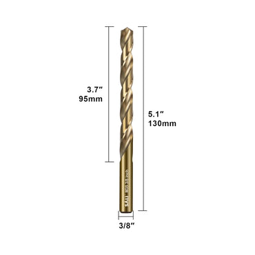 SALI Cobalt Drill Bit Set, 5Pcs 3/8" M35 High Speed Steel Jobber Length Drill Bit Kit for Hardened Metal, Stainless Steel, Cast Iron, Wood and Plastic, with Index Storage Case