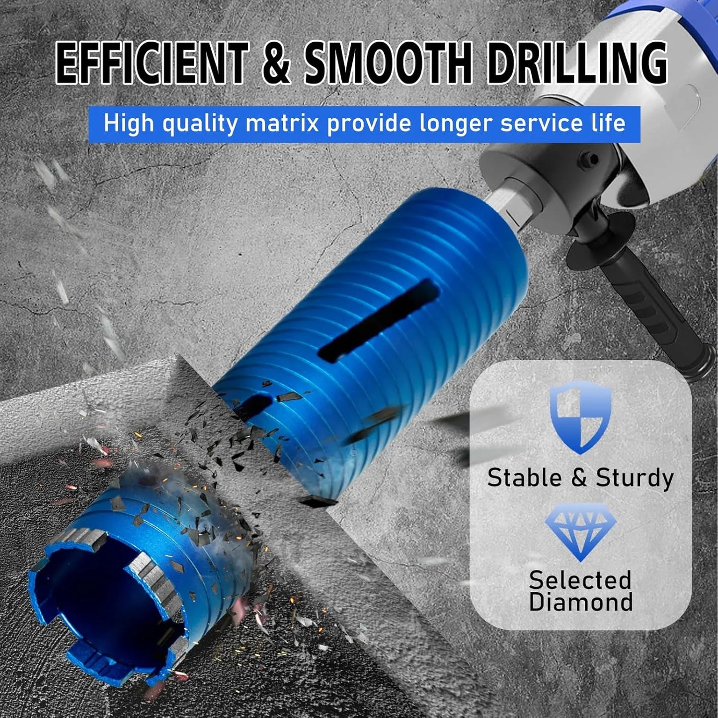 SALI Diamond Core Drill Bits 3 1/2" Diameter 10"/254mm Drilling Depth 5/8-11" Thread Core Bit Turbo Laser-Welded Segments for Cured Concrete with Brick, Block, Masonry, with Two Adapters