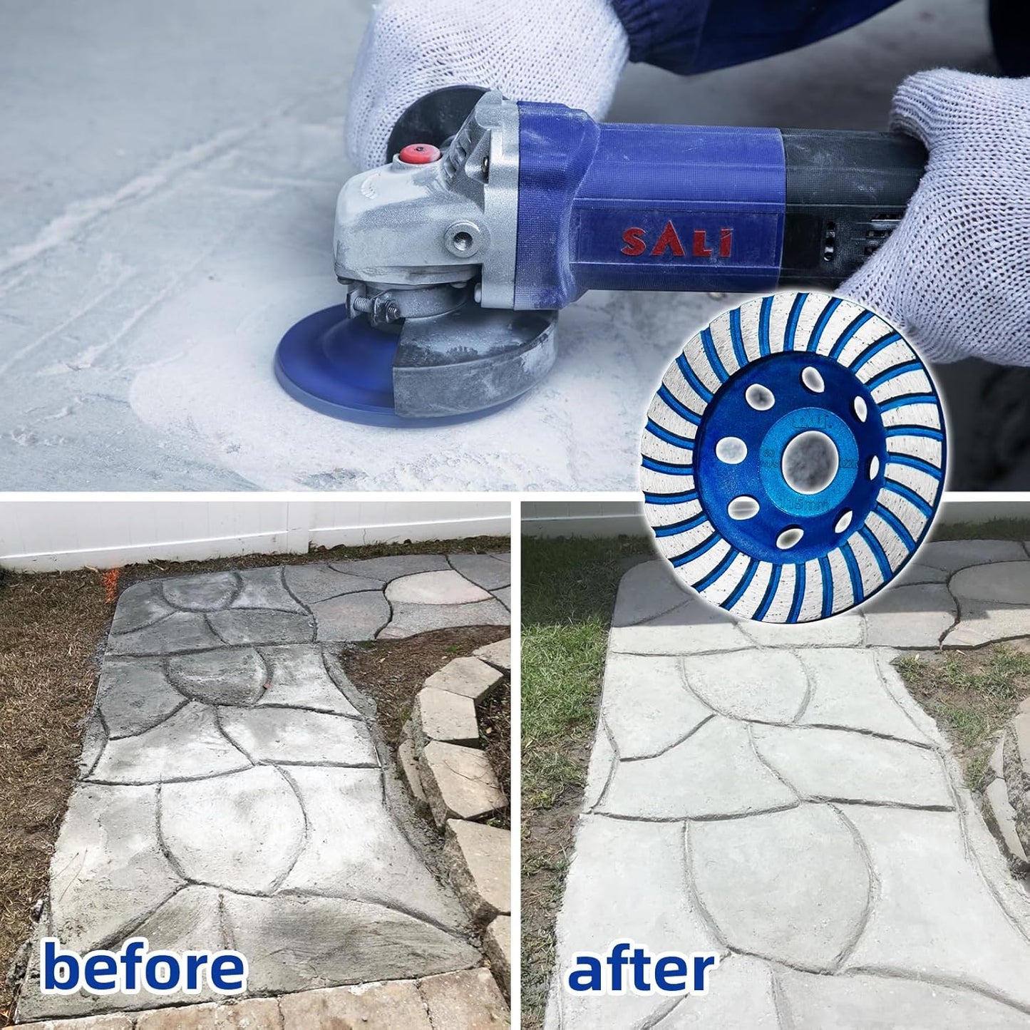 SALI Diamond Concrete Grinding Wheel 4 1/2 inch for Polishing and Cleaning Stone Concrete Surface, Cement, Marble, Rock, Granite, and Thinset Removing, Angle Grinder Turbo Wheels Cup 115*22.2*20 MM…