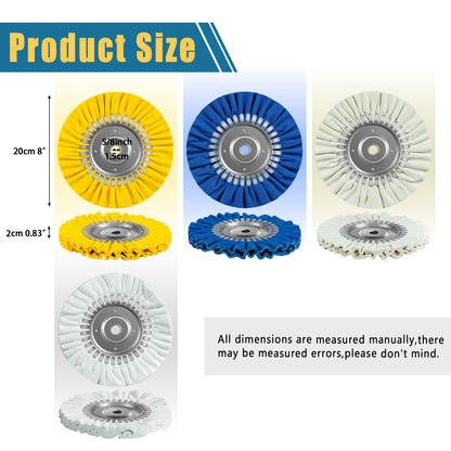 SALI 8 Inch Airway Buffing Wheel Kit, White Polishing Wheel with 5/8" Arbor Hole, 12-Ply Cotton Wheel for Angle Grinder, Includes Buffing Compound for Metal Polishing