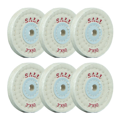 SALI 6 Pack Polishing Wheel for Bench Grinder Buffing Wheel 3 inch Cotton (50 Ply) for Buffer Polisher Coarse Polish Pad with 3/8 Inch Arbor Hole