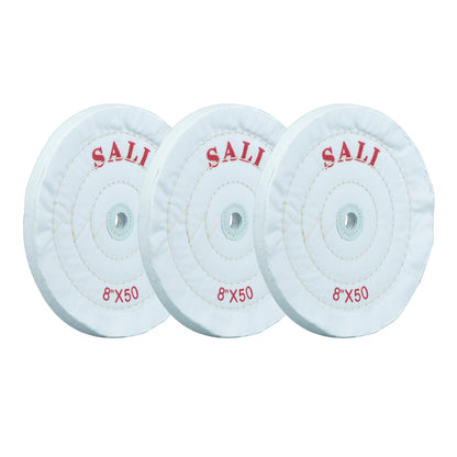 SALI 3 Pack Polishing Wheel for Bench Grinder Buffing Wheel 8 inch Cotton (50 Ply) for Buffer Polisher Fine Polish Pad 5/8'' Arbor Hole with Polishing Compound Kit