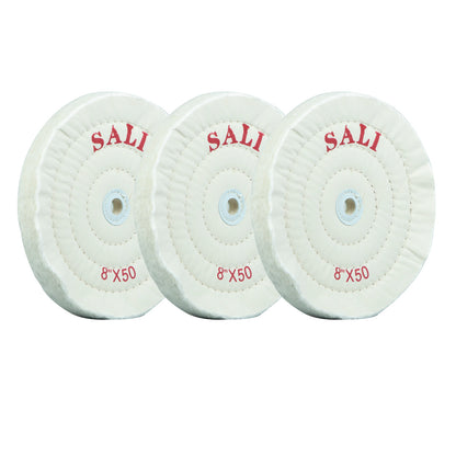 SALI 3 Pack Polishing Wheel for Bench Grinder Buffing Wheel 8 inch Cotton (50 Ply) for Buffer Polisher Fine Polish Pad 5/8'' Arbor Hole with Polishing Compound Kit