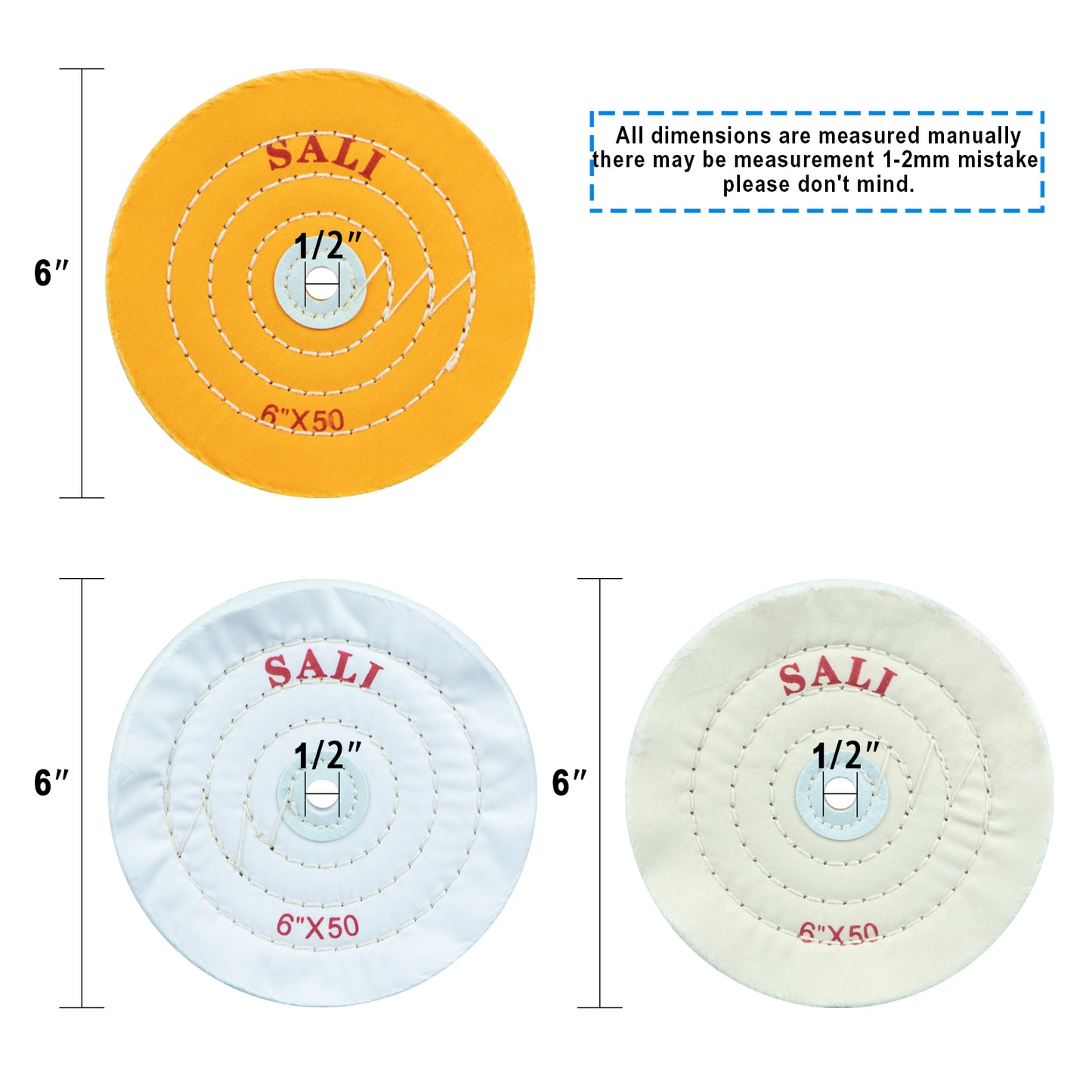 SALI 4 Pack Polishing Wheel for Bench Grinder Buffing Wheel 6 Inch for Buffer Polisher Pad 1/2'' Arbor Hole