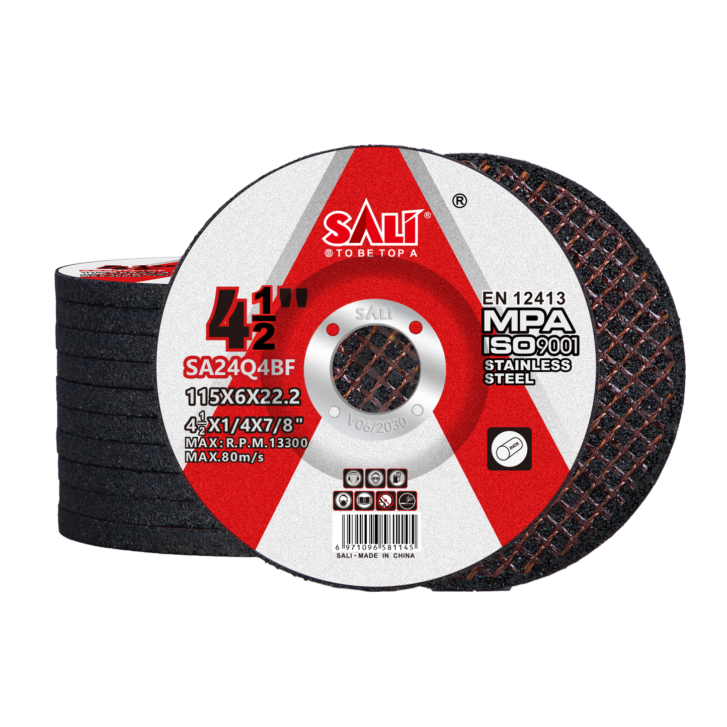 SALI 4-1/2 Inch Grinding Wheels, 6.0mm Thick Aluminum Oxide Type 27 Depressed Center Grinding Discs for Angle Grinder, Heavy Duty Abrasive Wheels for Stainless Steel and Metal Grinding