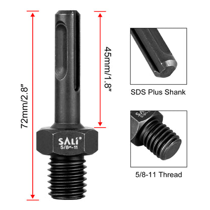 SALI 2PCS Core Drill Bit Adapter 5/8"-11 Thread Male to 3/8" SDS Plus Shank 5/8" -11 Male Drill Bit Adapter for Threaded Diamond Hole Saw Diamond Core Drill