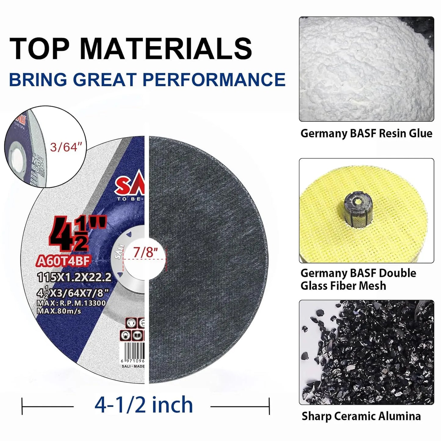 SALI 40 Pack Cut Off Wheels 4.5 Inch General Purpose Metal Depressed Center Cutting Wheel for 4.5" Grinders- Cutting Disc Aggressive Cutting 4.5" x 3/64" x 7/8" Operating Up to RPM 13300 and 80 M/S
