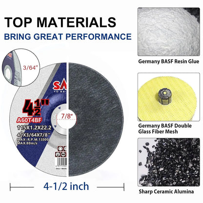 SALI 40 Pack Cut Off Wheels 4.5 Inch General Purpose Metal Depressed Center Cutting Wheel for 4.5" Grinders- Cutting Disc Aggressive Cutting 4.5" x 3/64" x 7/8" Operating Up to RPM 13300 and 80 M/S