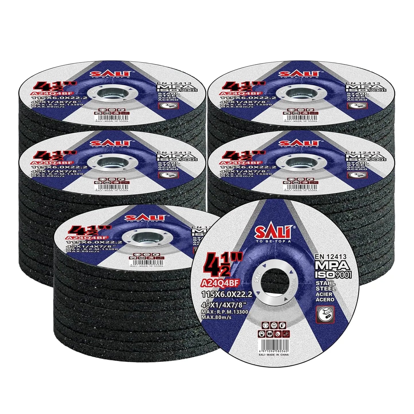 SALI 50 Pack 4-1/2 Inch Grinding Wheels for General Purpose Metal & Stainless Steel, Aluminum Oxide Grinding Disc for Angle Grinder, Depressed Center 4.5" * 1/4" * 7/8"(115 * 6.0 * 22.2 mm)