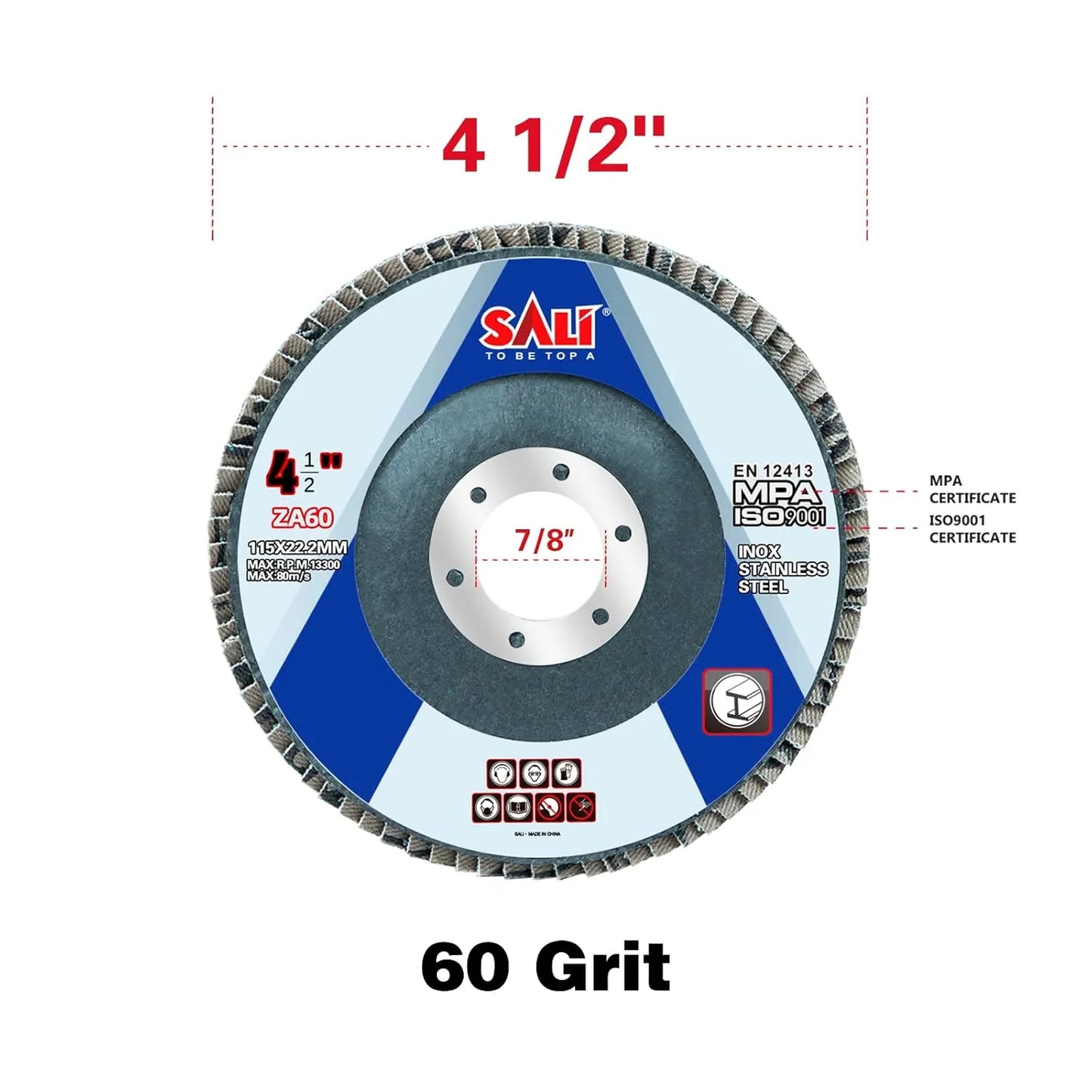 Sali 100 Pack Zirconia Flap Disc 40 Grit 4.5" x 7/8-Inch Sanding Disc Bevel Type #29 Premium and Industrial Grade Angle Grinder Grinding Wheel High Performance Edge Grinding