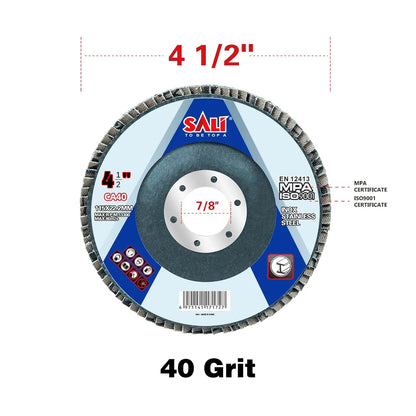 Sali 20 Pack Flap Disc 40 Grit 4.5" x 7/8-Inch Sanding Disc Bevel Type #29 Premium and Industrial Grade Angle Grinder Grinding Wheel High Performance Edge Grinding