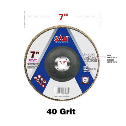 Sali 10 Pack Zirconia Flap Disc 40 Grit 7" x 7/8-Inch Sanding Disc Bevel Type #29 Premium and Industrial Grade Angle Grinder Grinding Wheel High Performance Edge Grinding