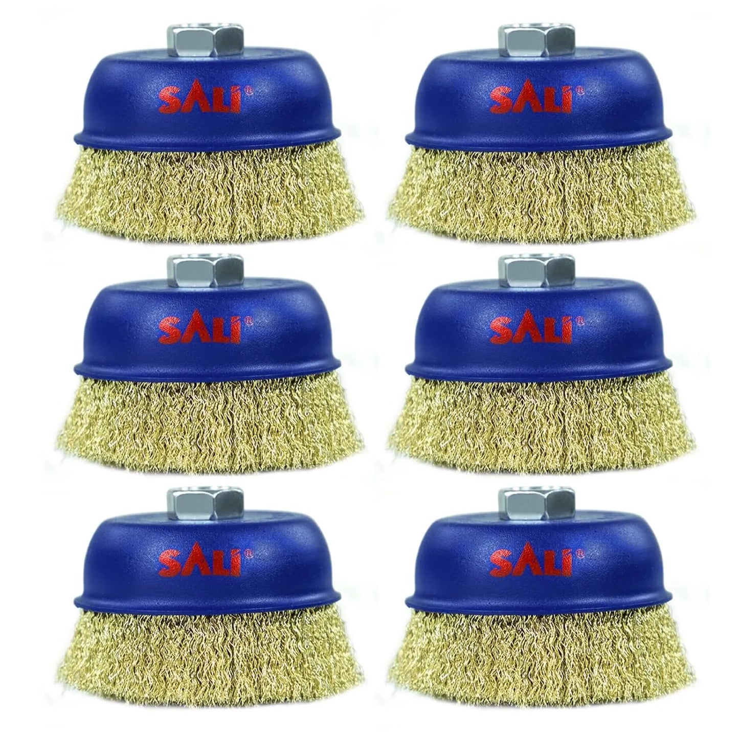 SALI 6 Pack Wire Cup Brush, 4 Inch Coarse Crimped Cup Brush for Grinders, with 5/8 Inch Arbor for Heavy Cleaning Rust, Stripping and Abrasive, for Angle Grinder