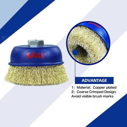 SALI 6 Pack Wire Cup Brush, 4 Inch Coarse Crimped Cup Brush for Grinders, with 5/8 Inch Arbor for Heavy Cleaning Rust, Stripping and Abrasive, for Angle Grinder