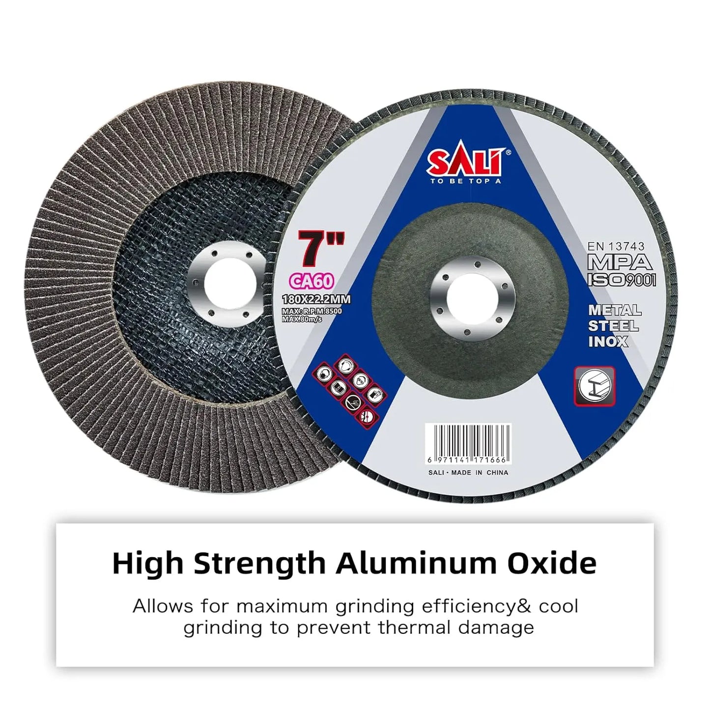 Sali 10 Pack Flap Disc 60 Grit 7" x 7/8-Inch Sanding Disc Bevel Type #29 Premium and Industrial Grade Angle Grinder Grinding Wheel High Performance Edge Grinding