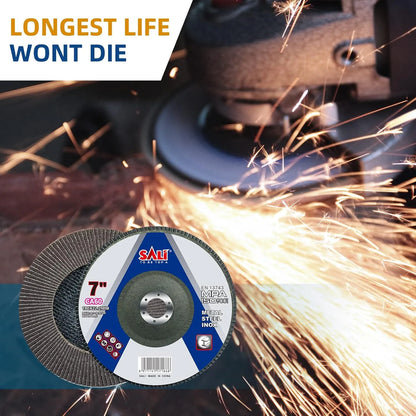 Sali 10 Pack Flap Disc 60 Grit 7" x 7/8-Inch Sanding Disc Bevel Type #29 Premium and Industrial Grade Angle Grinder Grinding Wheel High Performance Edge Grinding