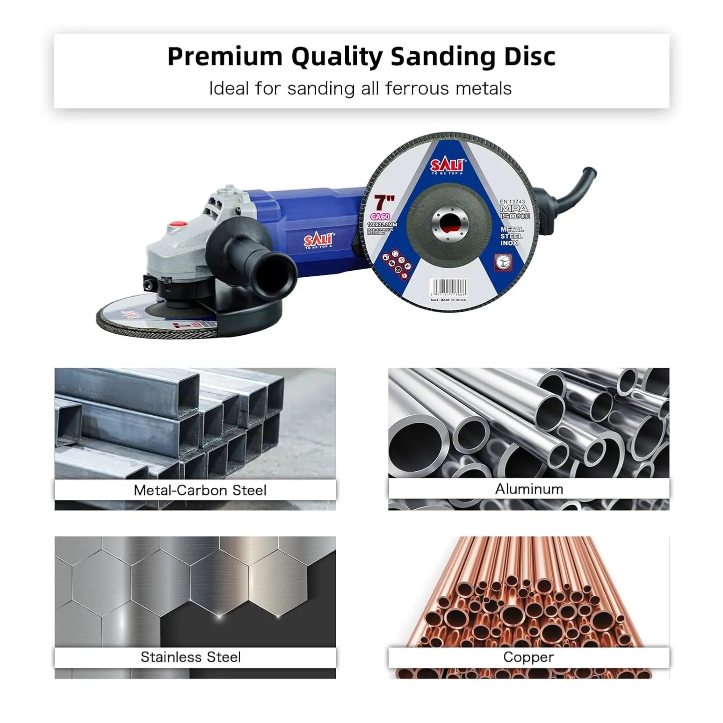 Sali 10 Pack Flap Disc 60 Grit 7" x 7/8-Inch Sanding Disc Bevel Type #29 Premium and Industrial Grade Angle Grinder Grinding Wheel High Performance Edge Grinding