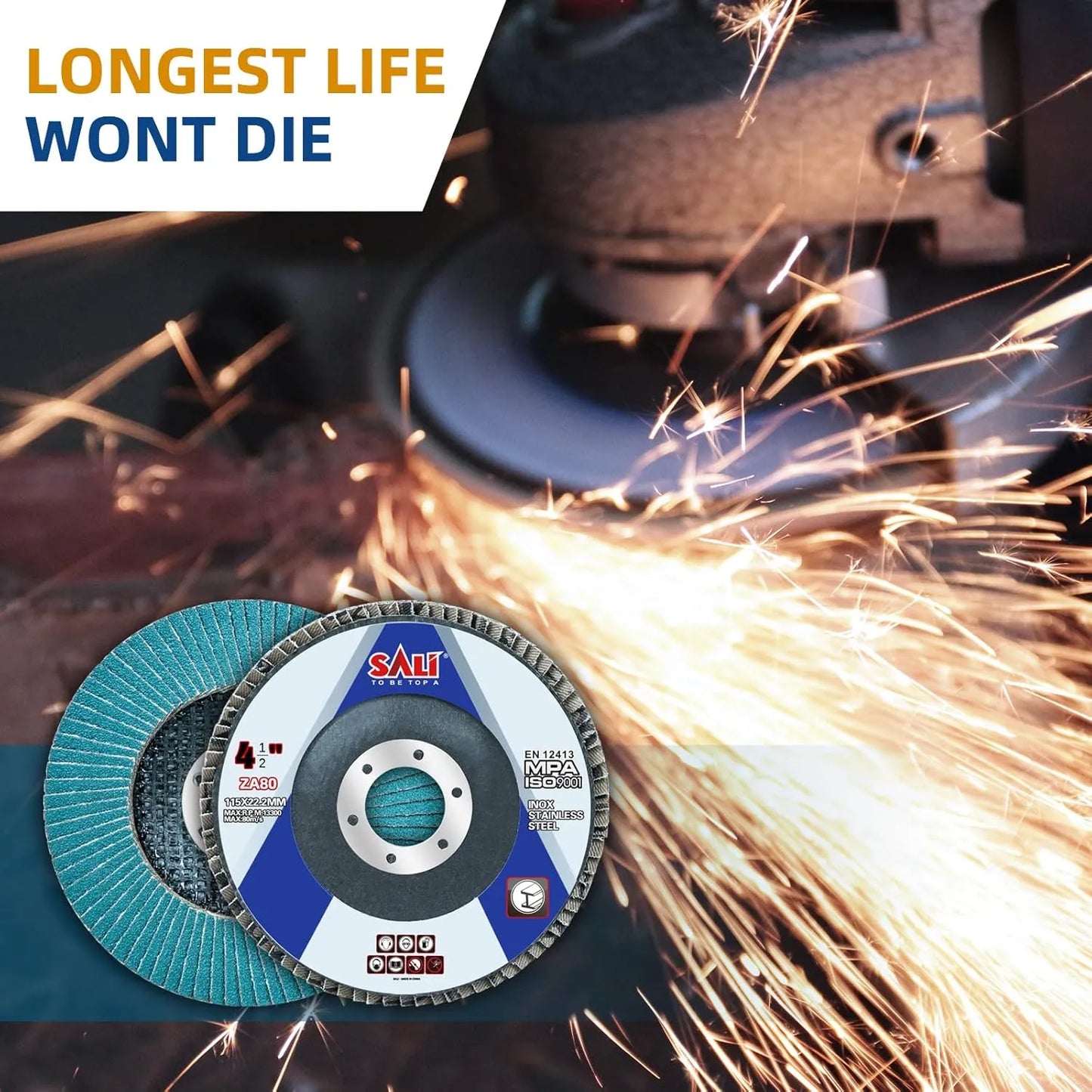 Sali 100 Pack Zirconia Flap Disc 80 Grit 4.5" x 7/8-Inch Sanding Disc Bevel Type #29 Premium and Industrial Grade Angle Grinder Grinding Wheel High Performance Edge Grinding