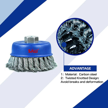 SALI 12 Pack Wire Cup Brush, 4 Inch Twisted Knotted Cup Brush for Grinders, with 5/8-11 Inch Arbor for Heavy Cleaning Rust, Stripping and Abrasive, for Angle Grinder