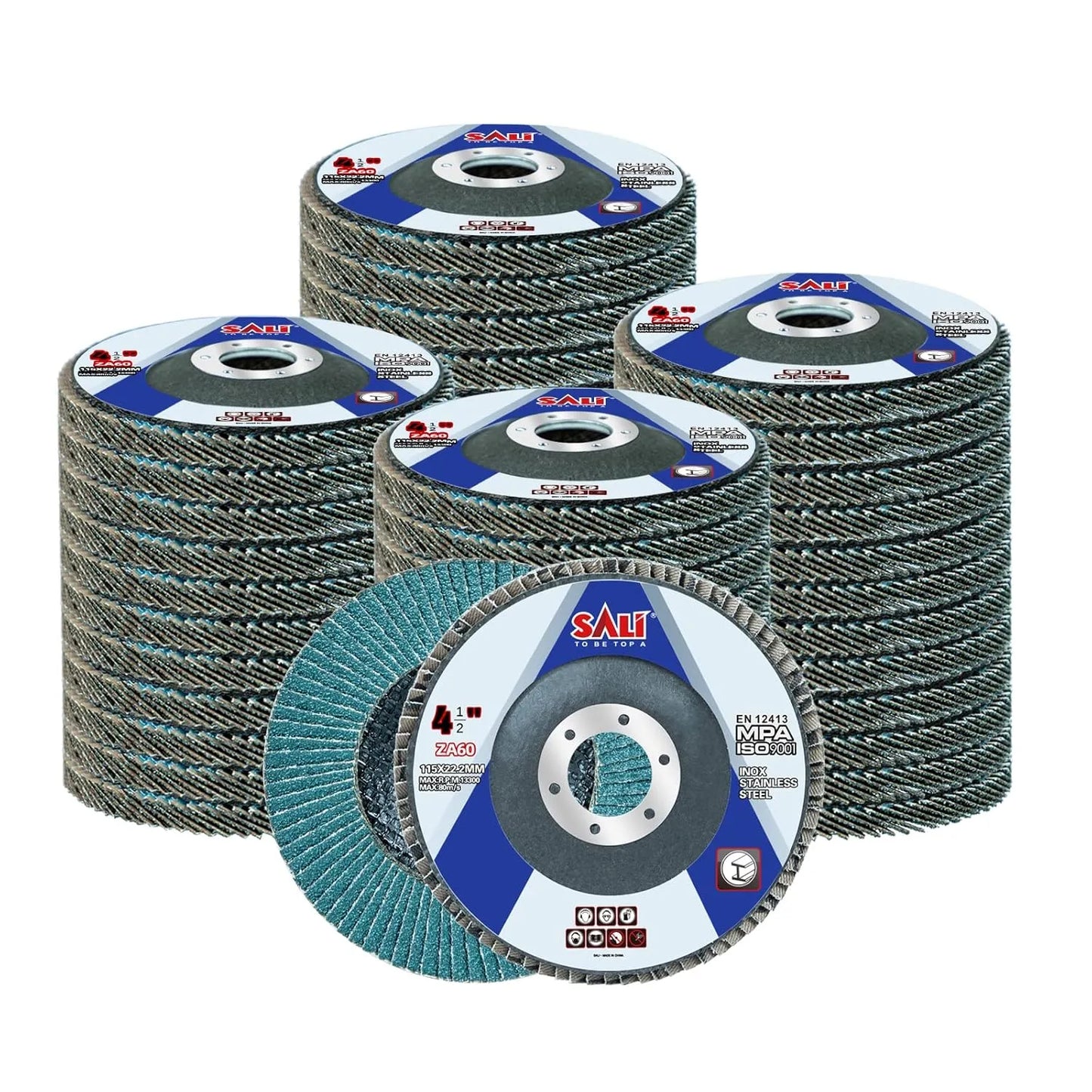 Sali 48 Pack Zirconia Flap Disc 60 Grit 4.5" x 7/8-Inch Sanding Disc Bevel Type #29 Premium and Industrial Grade Angle Grinder Grinding Wheel High Performance Edge Grinding