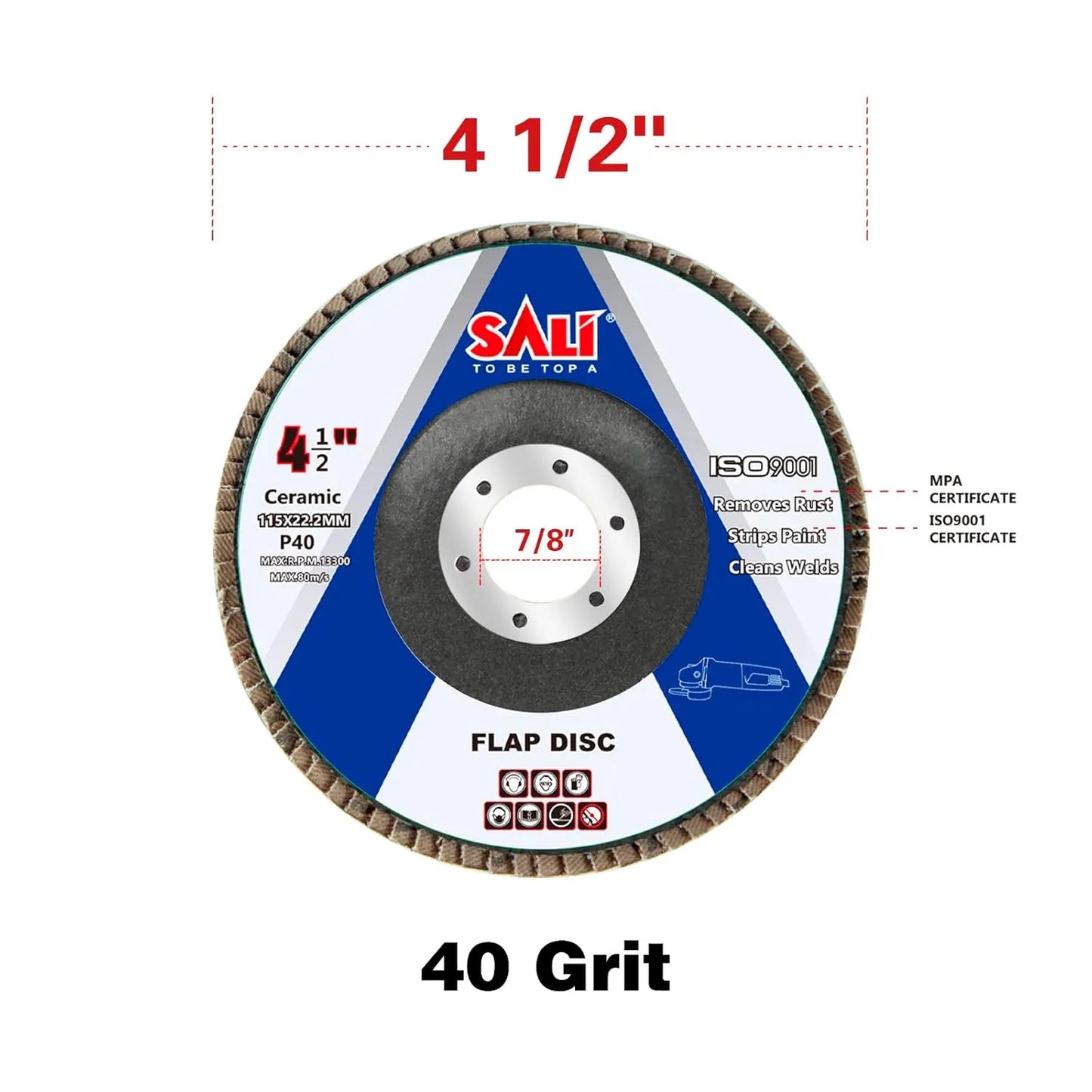 Sali 20 Pack Ceramic Flap Disc 40 Grit 4.5" x 7/8 Inch Sanding Disc Bevel Type #29 Premium and Industrial Grade Angle Grinder Grinding Wheel High Performance Edge Grinding
