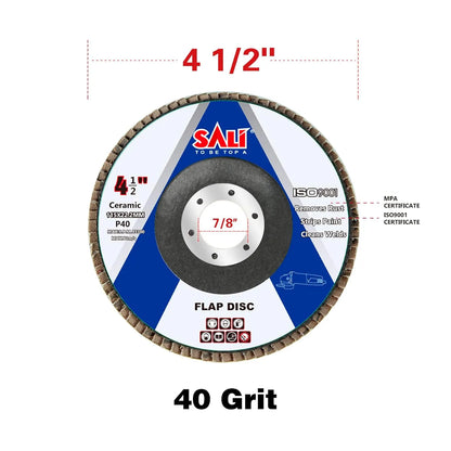 Sali 20 Pack Ceramic Flap Disc 40 Grit 4.5" x 7/8 Inch Sanding Disc Bevel Type #29 Premium and Industrial Grade Angle Grinder Grinding Wheel High Performance Edge Grinding