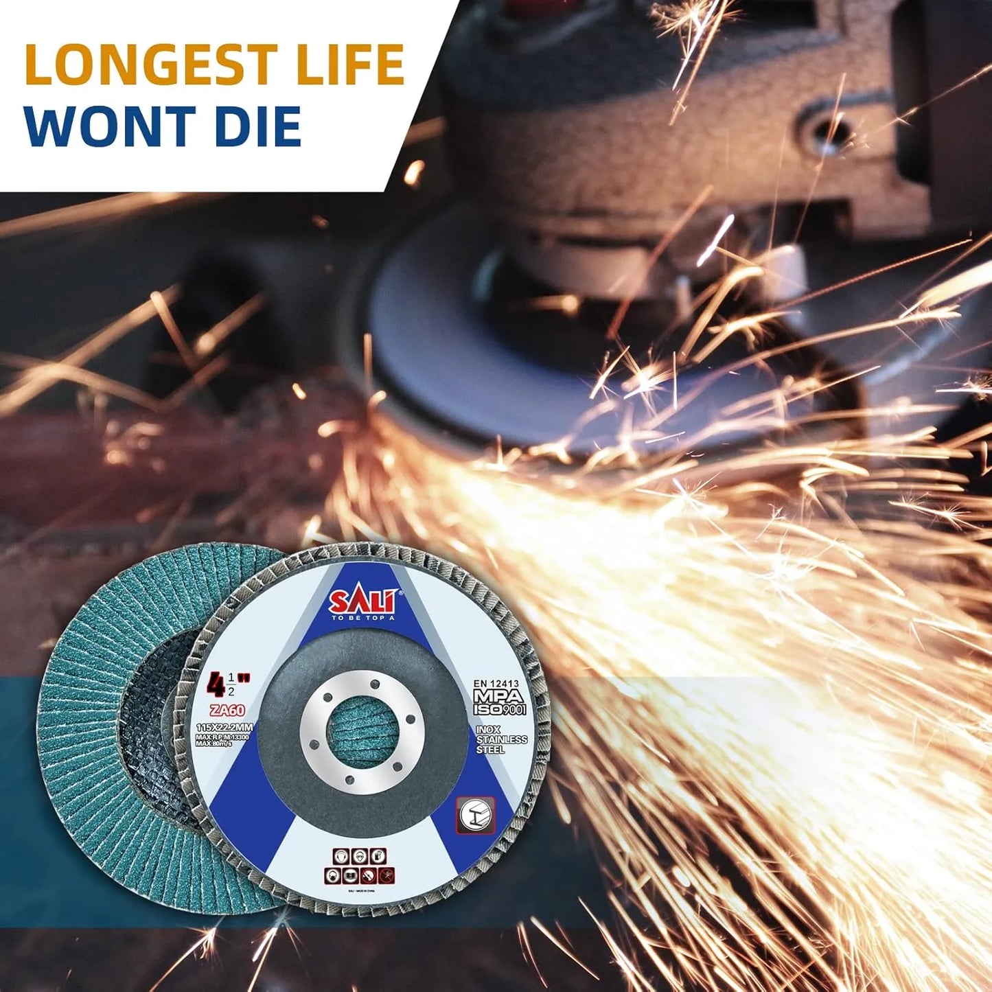 Sali 20 Pack Zirconia Flap Disc 60 Grit 4.5" x 7/8-Inch Sanding Disc Bevel Type #29 Premium and Industrial Grade Angle Grinder Grinding Wheel High Performance Edge Grinding