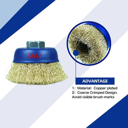 SALI 12 Pack Wire Cup Brush, 3 Inch Coarse Crimped Cup Brush for Grinders, with 5/8 Inch Arbor for Heavy Cleaning Rust, Stripping and Abrasive, for Angle Grinder