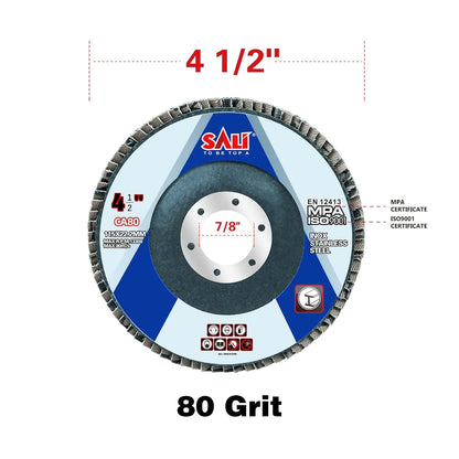 Sali 12 Pack Flap Disc 80 Grit 4.5" x 7/8-Inch Sanding Disc Bevel Type #29 Premium and Industrial Grade Angle Grinder Grinding Wheel High Performance Edge Grinding