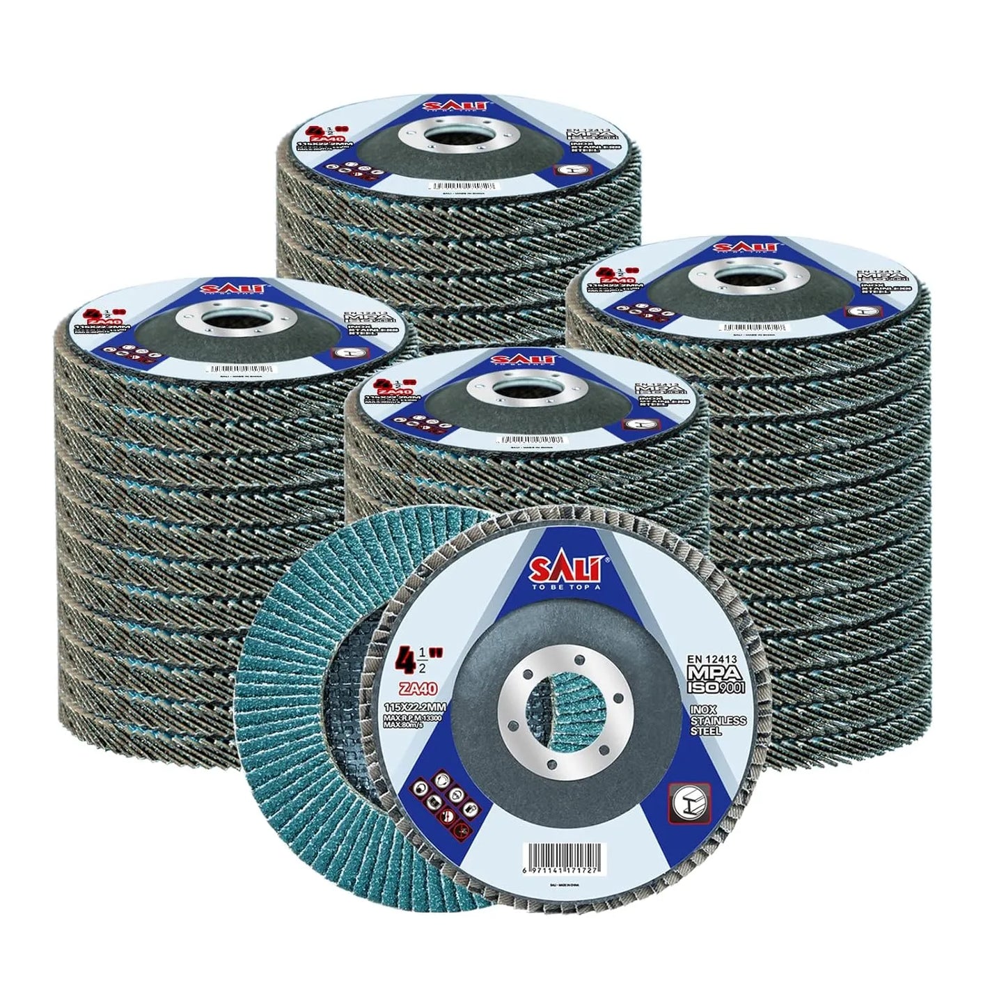 Sali 48 Pack Zirconia Flap Disc 40 Grit 4.5" x 7/8-Inch Sanding Disc Bevel Type #29 Premium and Industrial Grade Angle Grinder Grinding Wheel High Performance Edge Grinding