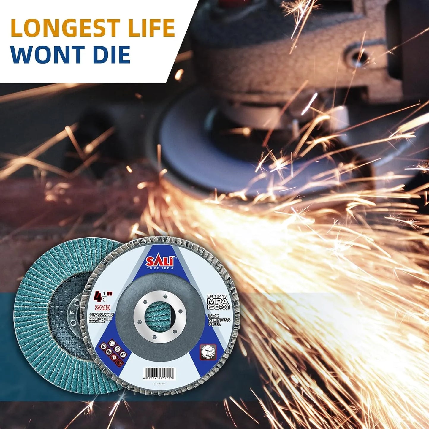 Sali 48 Pack Zirconia Flap Disc 40 Grit 4.5" x 7/8-Inch Sanding Disc Bevel Type #29 Premium and Industrial Grade Angle Grinder Grinding Wheel High Performance Edge Grinding