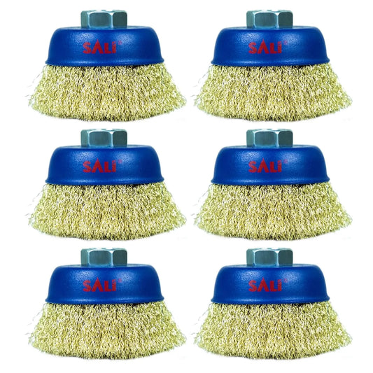 SALI 6 Pack Wire Cup Brush, 3 Inch Coarse Crimped Cup Brush for Grinders, with 5/8 Inch Arbor for Heavy Cleaning Rust, Stripping and Abrasive, for Angle Grinder