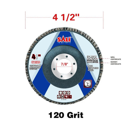 Sali 100 Pack Flap Disc 120 Grit 4.5" x 7/8-Inch Sanding Disc Bevel Type #29 Premium and Industrial Grade Angle Grinder Grinding Wheel High Performance Edge Grinding