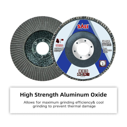 Sali 100 Pack Flap Disc 120 Grit 4.5" x 7/8-Inch Sanding Disc Bevel Type #29 Premium and Industrial Grade Angle Grinder Grinding Wheel High Performance Edge Grinding